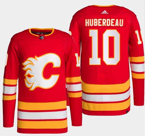 Mens Calgary Flames #10 Jonathan Huberdeau Red Stitched Jersey Dzhi